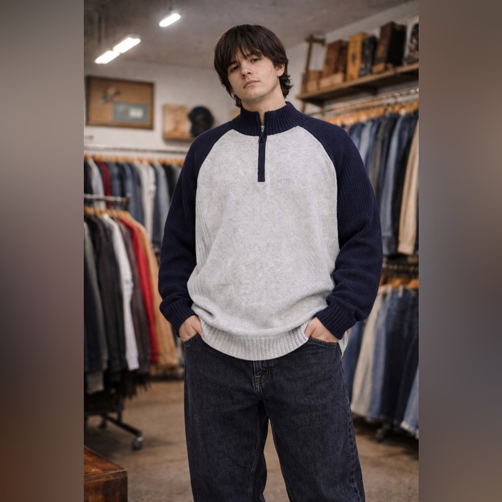 Nautica Jeans Co 1/4 Zip Knit Sweater XL | Nautical Core Grandpa Coastal